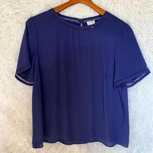 JCrew Short Sleeve Top Ladder Trim Large Navy